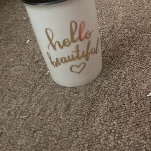 it is white and black inside of it has a kinda lot of space to put stuff